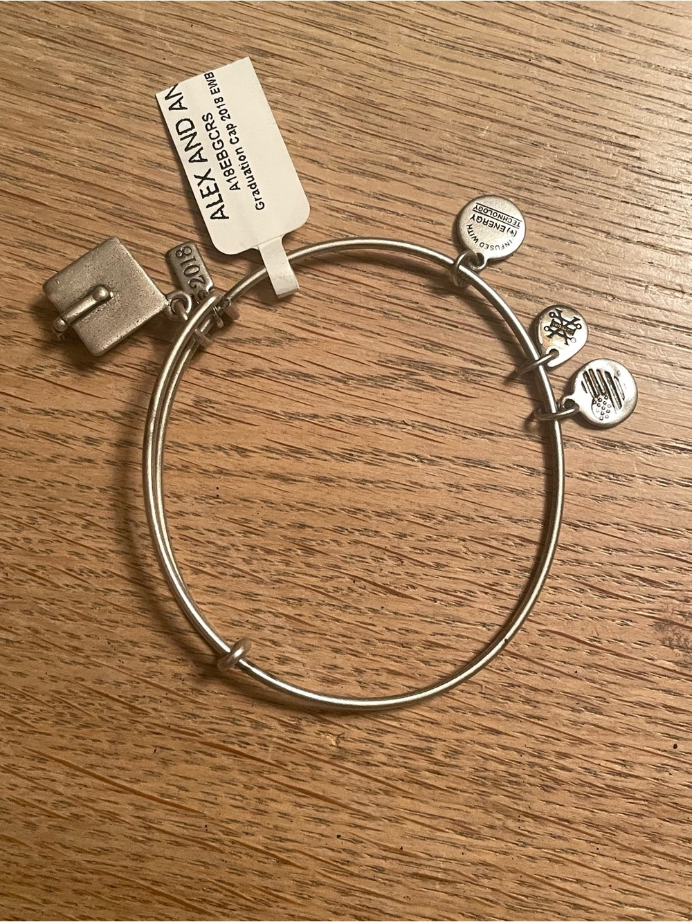 Alex and Ani Silver Graduation Cap Charm Bangle Bracelet